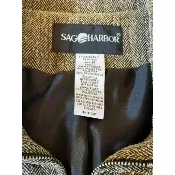 Sag Harbor Women's Brown Tan Herringbone Blazer Jacket Size 12  Zip - Picture 5 of 6